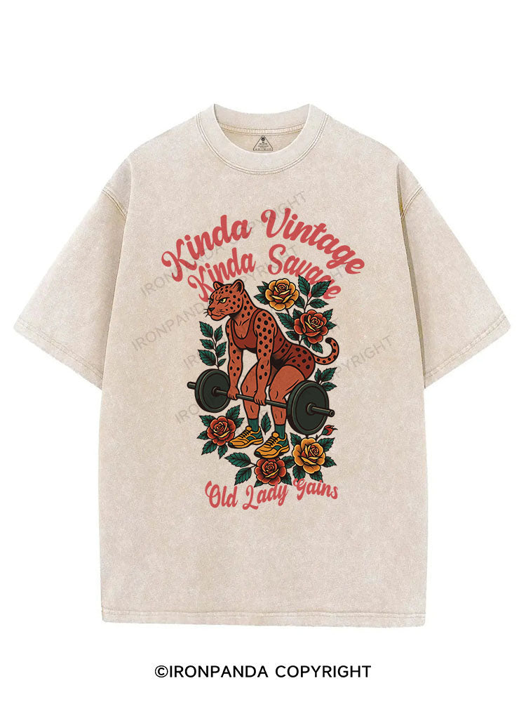 KINDA VINTAGE KINDA SAVAGE OLD LADY GAINS VINTAGE GYM SHIRT