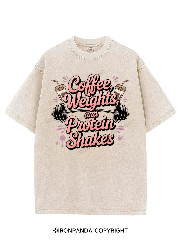 COFFEE WEIGHTS AND PROTEIN SHAKES VINTAGE GYM SHIRT
