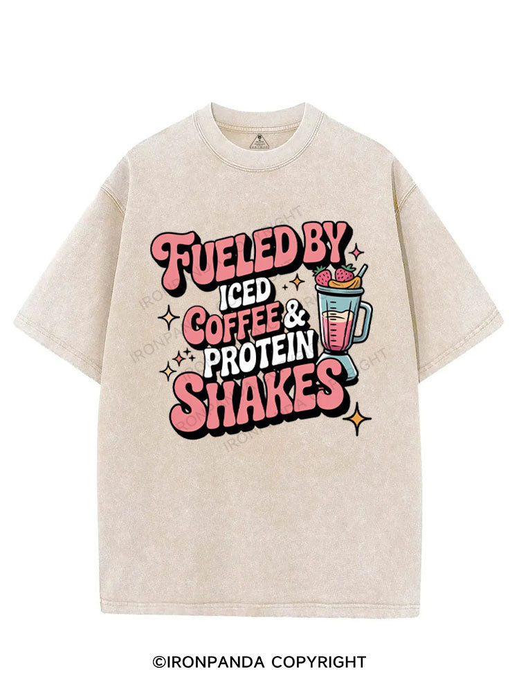 FUELED BY ICED COFFEE & PROTEIN SHAKES VINTAGE GYM SHIRT