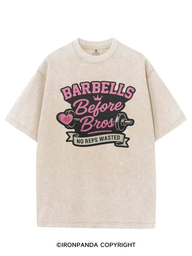 BARBELLS BEFORE BROS NO REPS WASTED VINTAGE GYM SHIRT