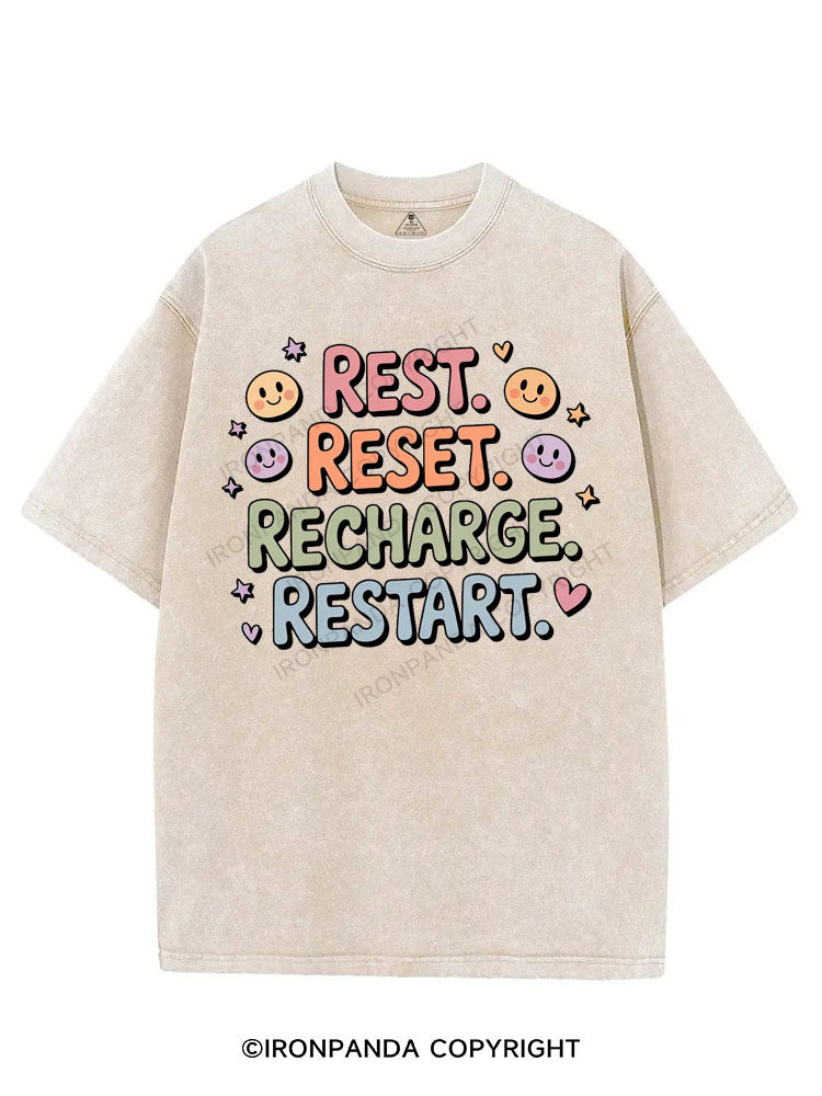 REST RESET RECHARGE RESTART VINTAGE GYM SHIRT