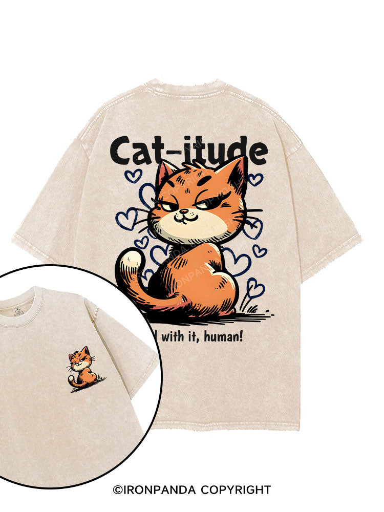 CAT-ITUDE DEAL WITH IT, HUMAN! printed Gym Shirt