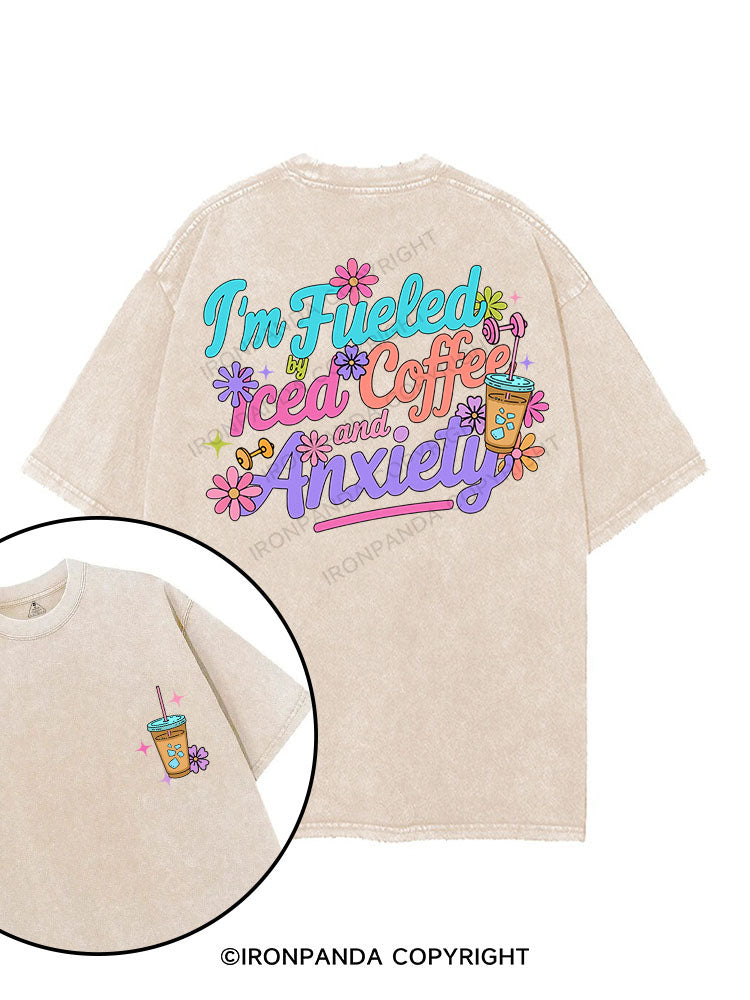 FUELED BY ICED COFFEE AND ANXIETY printed Gym Shirt