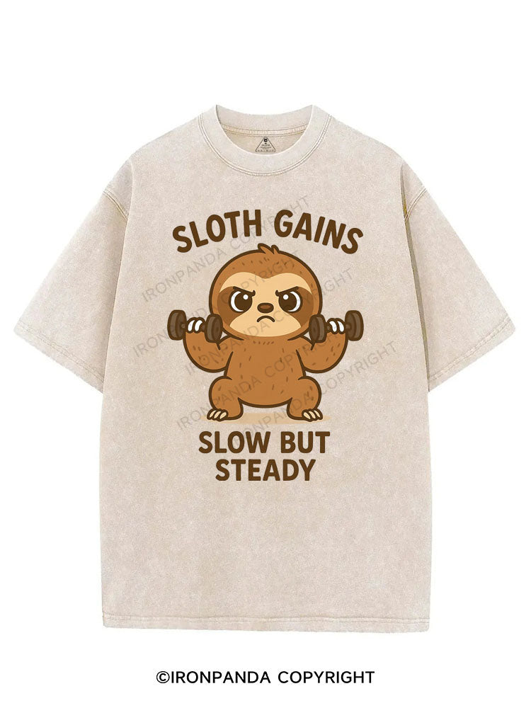 SLOTH GAINS SLOW BUT STEADY VINTAGE GYM SHIRT