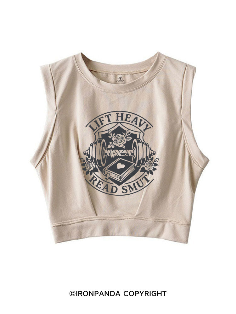 LIFT HEAVY READ SMUT FITNESS SLEEVELESS CROP TOPS