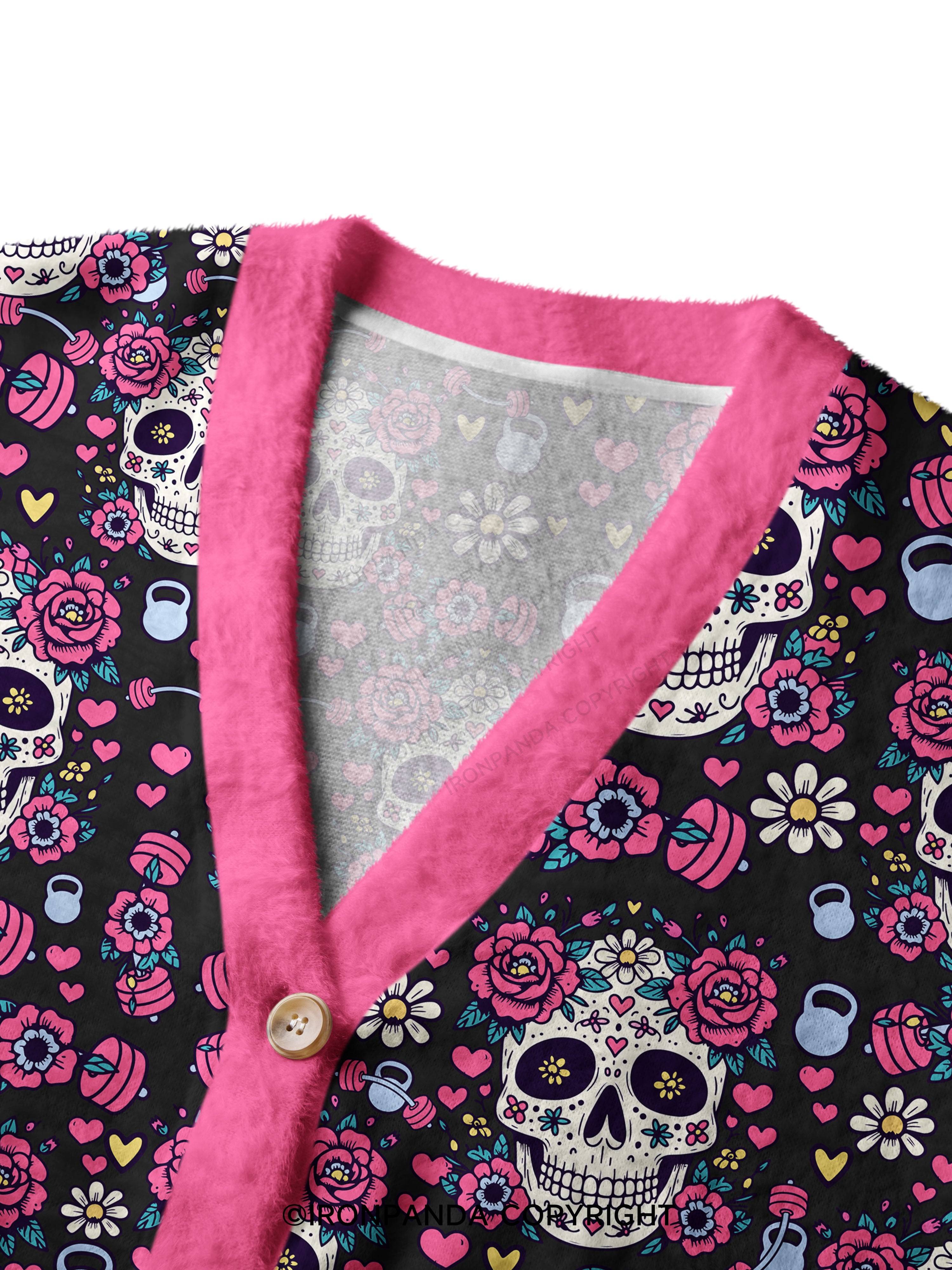 Floral Skull Fitness Workout Ugly Cardigan Sweater