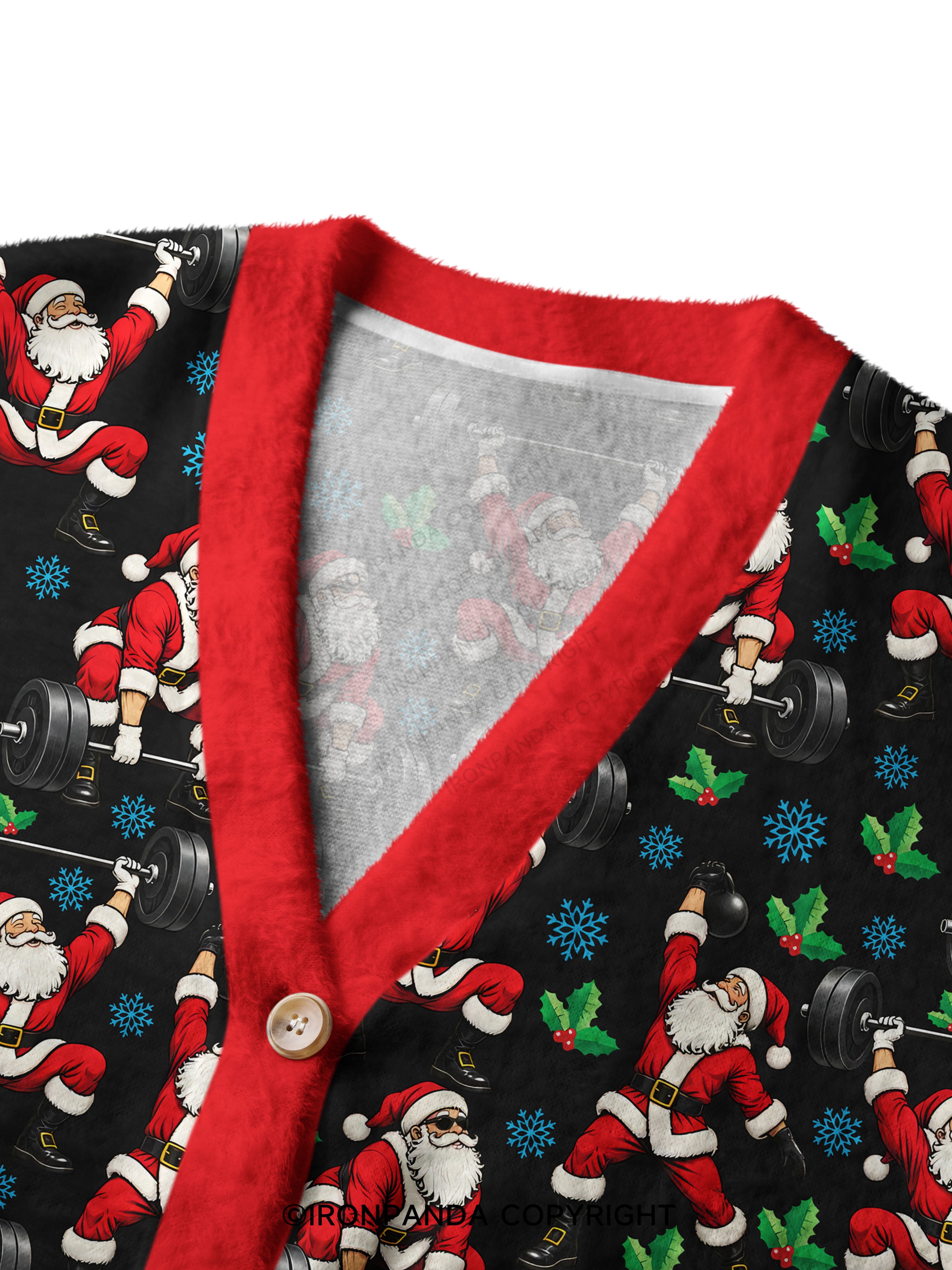 Santa Lifting Christmas Workout Ugly Cardigan Sweater