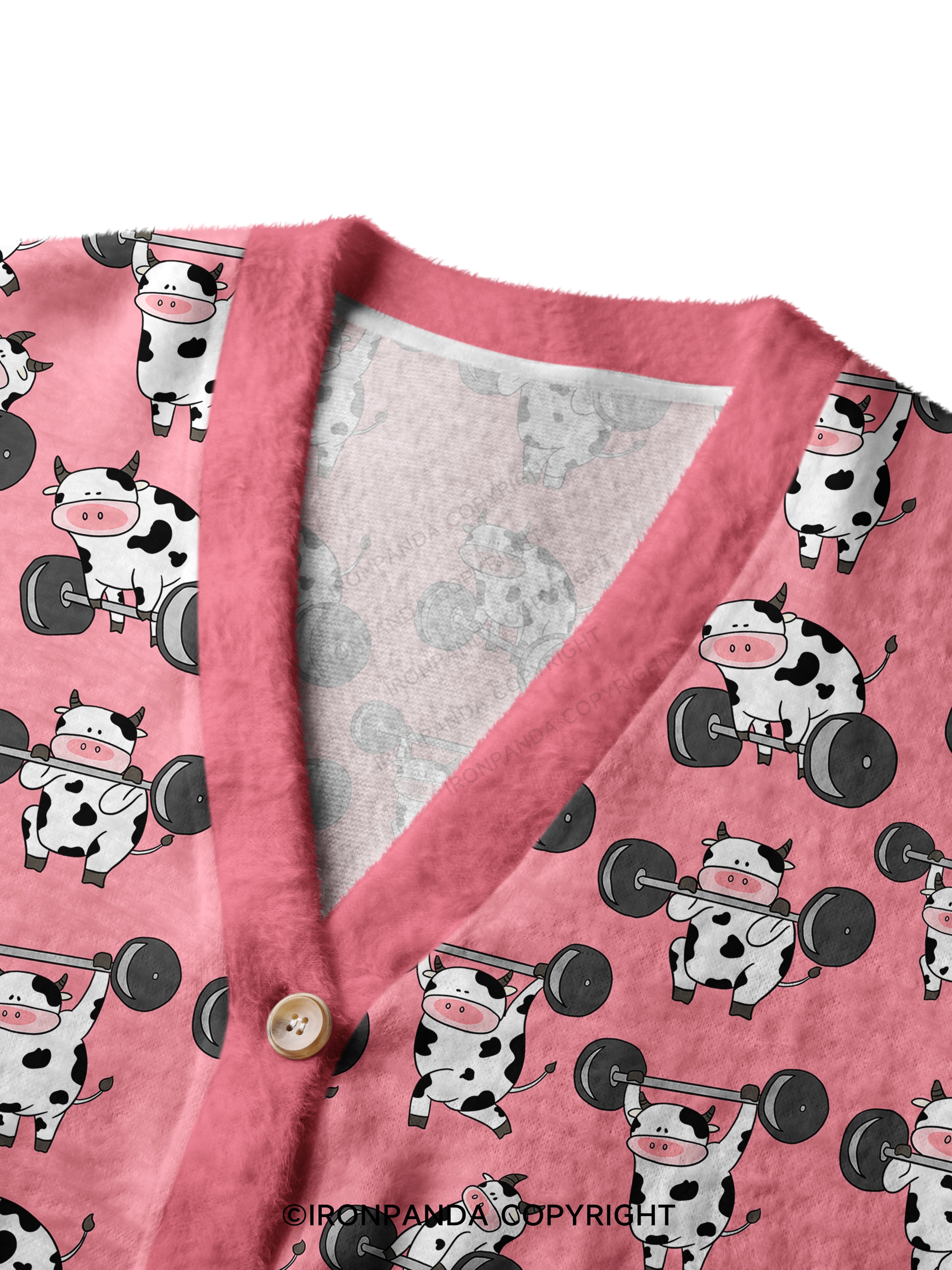 Ironpanda Lift Heavy Dairy Cow Ugly Cardigan Sweater