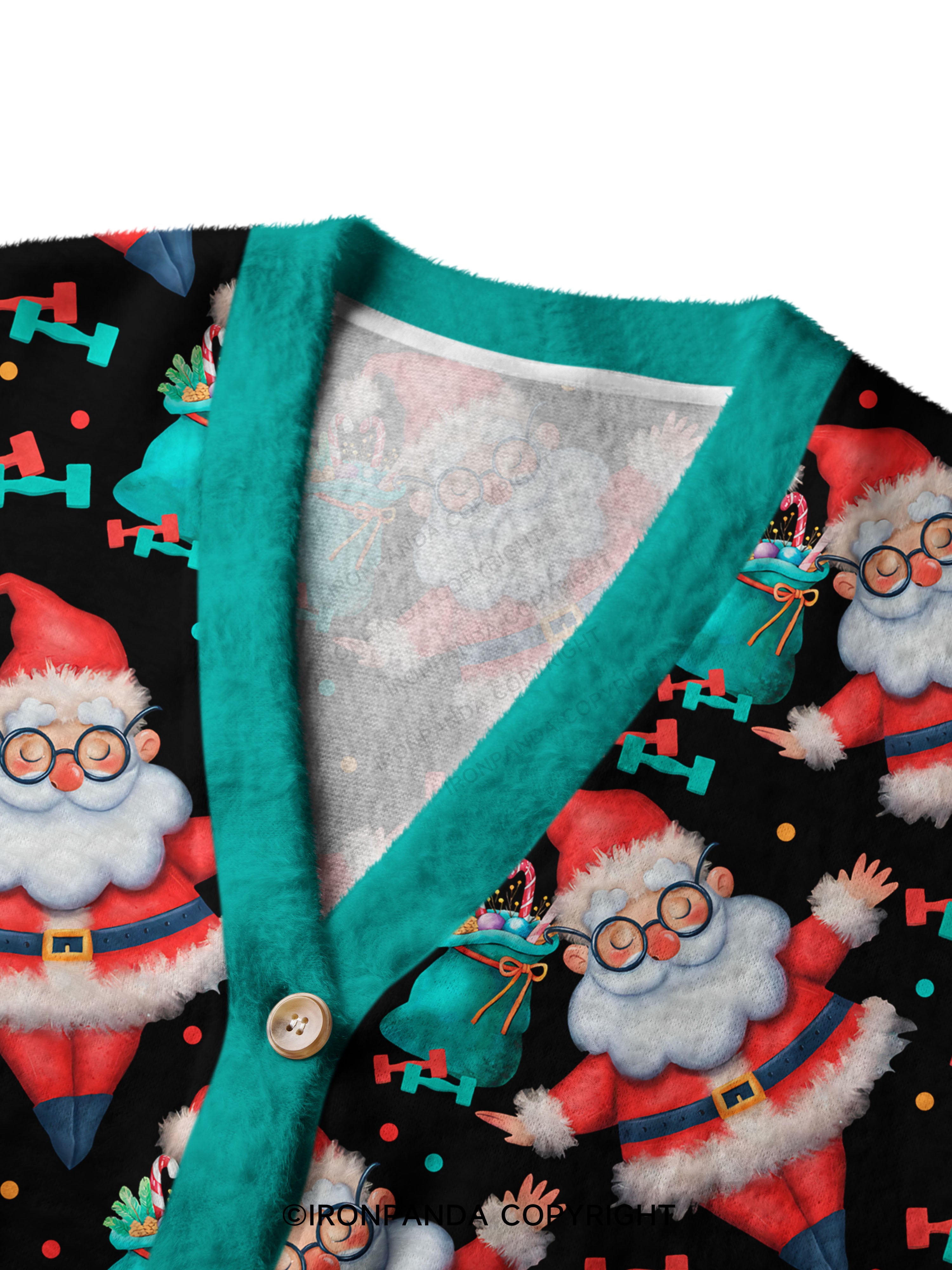 Funny Christmas Santa Knows When You Workout Ugly Cardigan Sweater