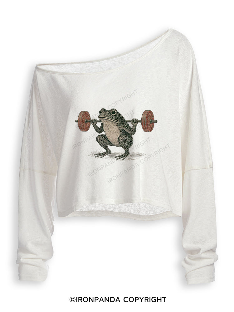 Frog Gym Japanese Ukiyo-E Style Off Shoulder Long Sleeve Crop Top