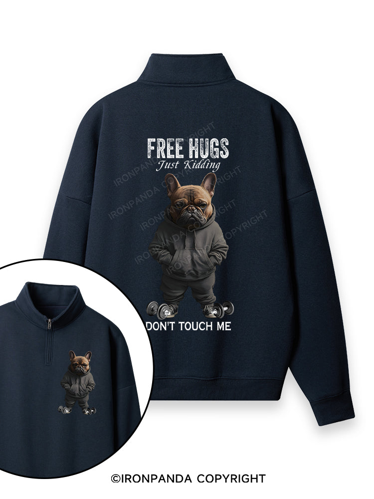free hugs bulldog Double-Sided Printed Quarter-Zip Fleece Sweatshirt