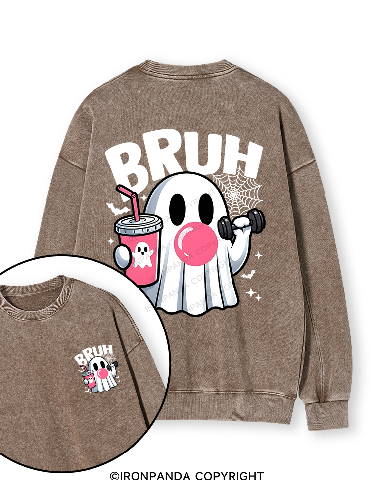 BRUH Double-Sided Printed Washed Sweatshirt