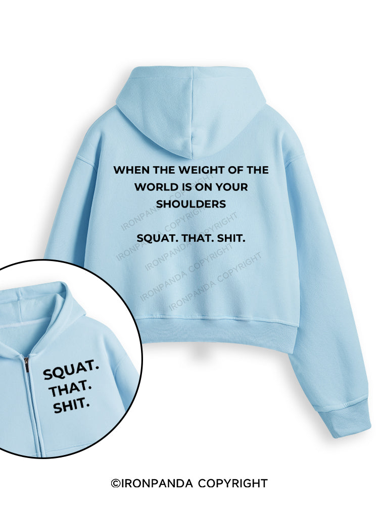 SQUAT. THAT. SHIT Fleece Crop Zip Up Hoodie