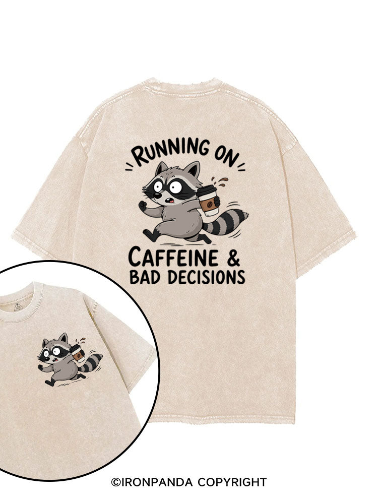 Running On Caffeine And Bad Decisions Funny Raccoon printed Gym Shirt