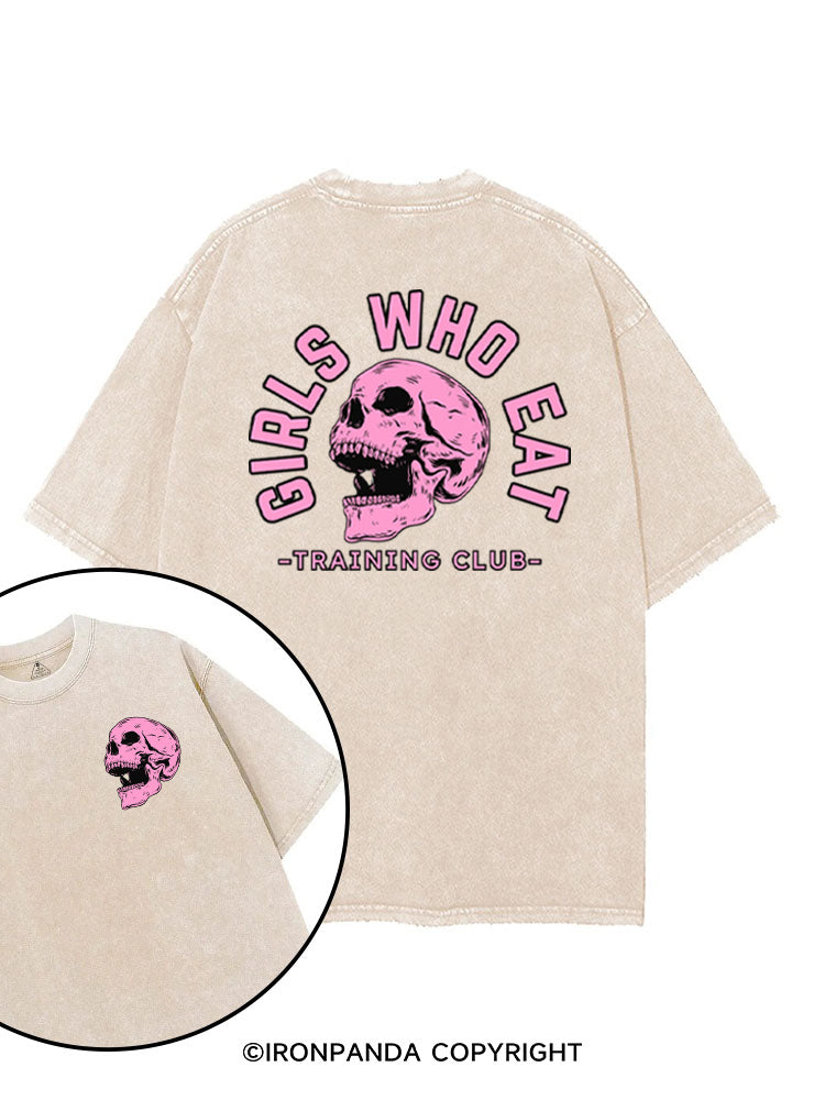 Girls Who Eat Skeleton Weightlifting printed Gym Shirt