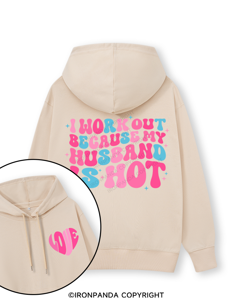 I Work Out Because My Husband is Hot Pink Double-Sided Printed Classic Gym Hoodie