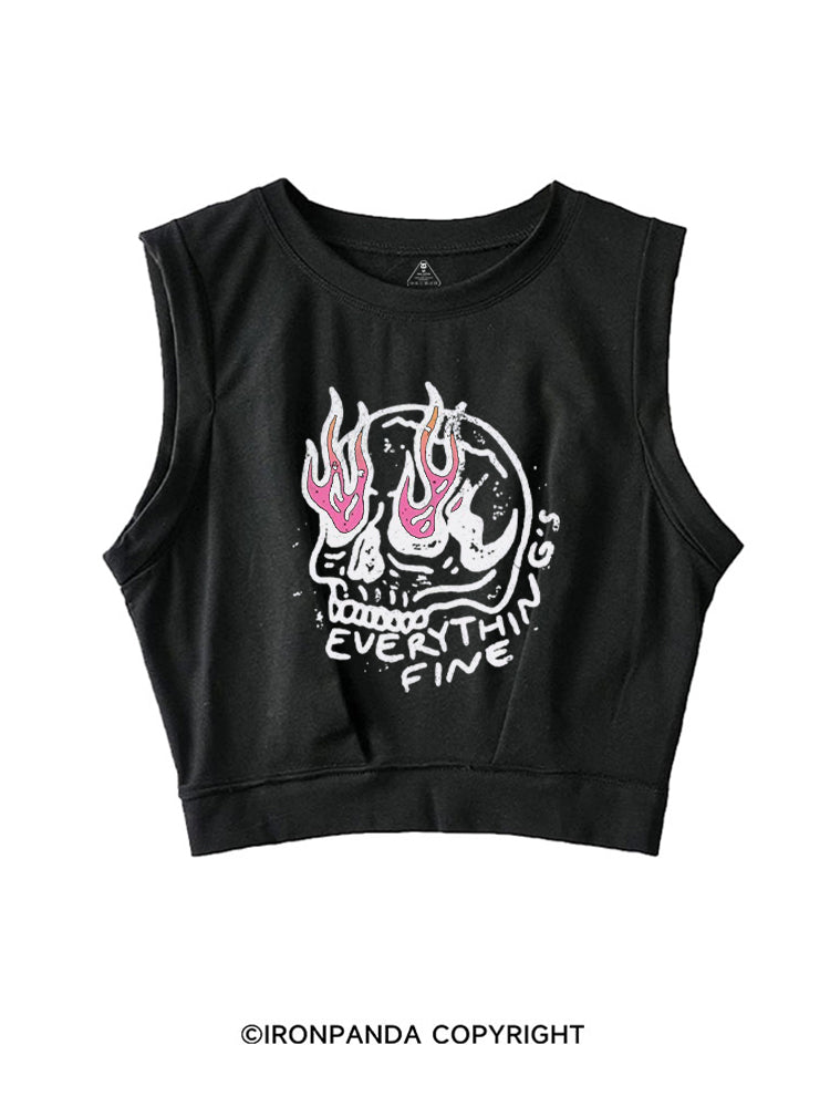 Everything is Fine Funny Skeleton SLEEVELESS CROP TOPS