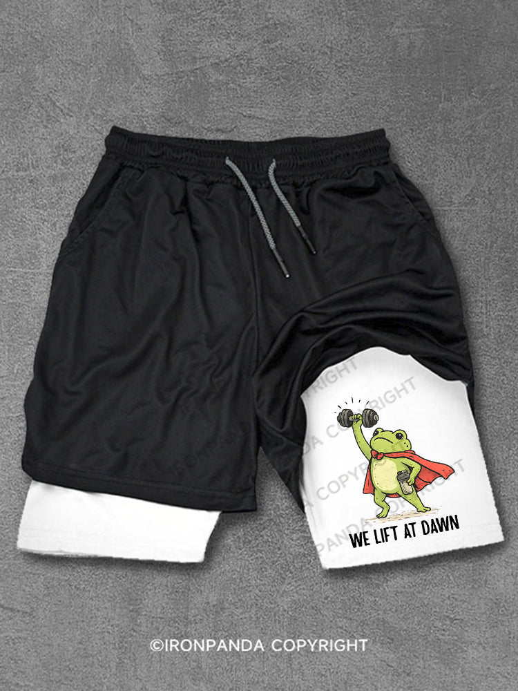 We Lift At Dawn Funny Frog Weight Lifting Performance Training Shorts