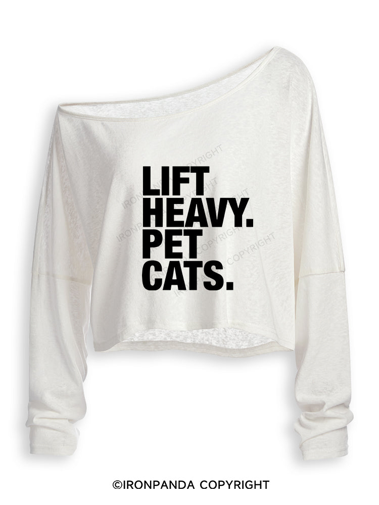 LIFT HEAVY PET CATS Off Shoulder Long Sleeve Crop Top