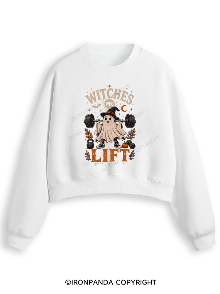 WITCHES WHO LIFT GHOST HALLOWEEN Fleece Crop Sweatshirt
