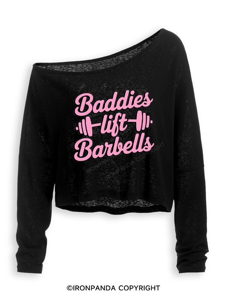 Baddies Lift Barbells! Off Shoulder Long Sleeve Crop Top