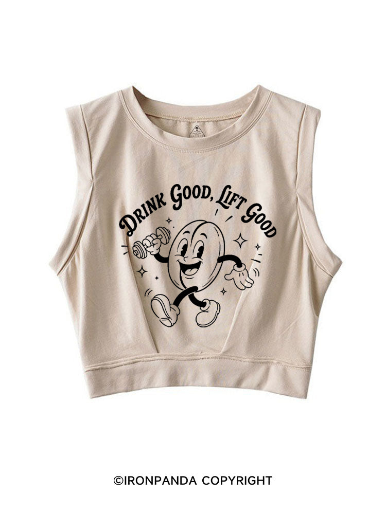 DRINK GOOD, LIFT GOOD COFFEE LOVER SLEEVELESS CROP TOPS