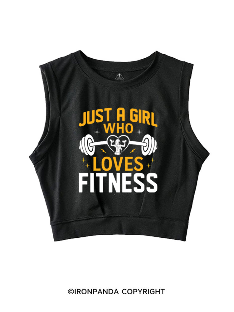 JUST A GIRL WHO LOVES FITNESS HEART SLEEVELESS CROP TOPS