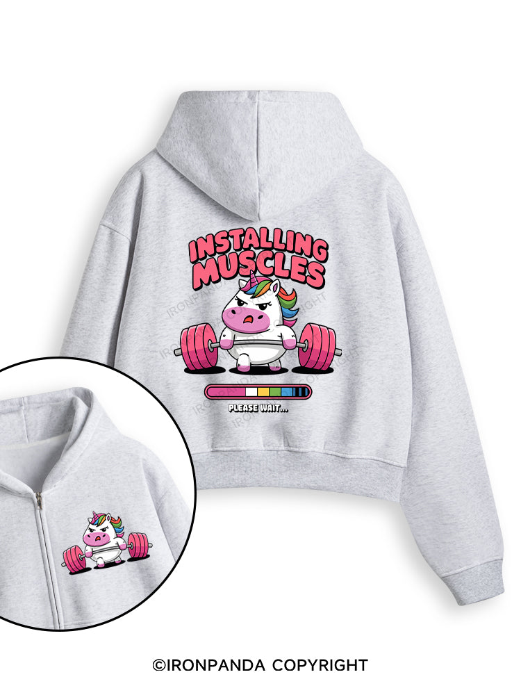 INSTALLING MUSCLES Fleece Crop Zip Up Hoodie