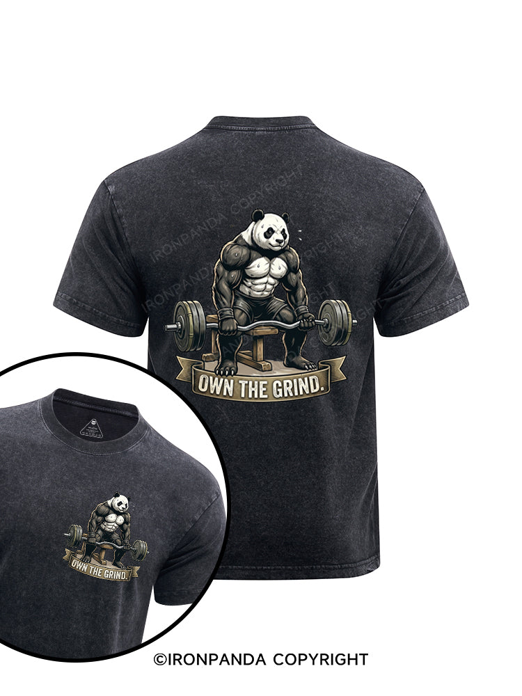 Panda Own The Grind Gym Motivation Fitness Printed Washed Gym Shirt