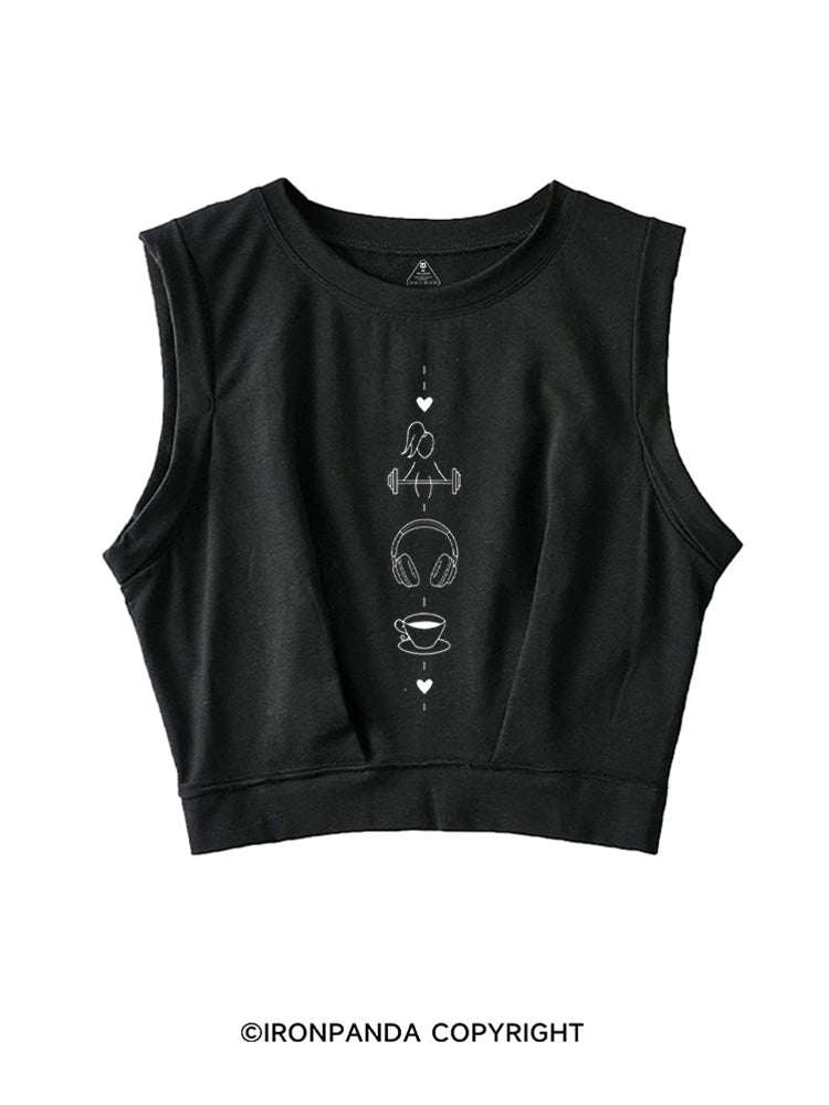 BARBELL, BEATS & BREW SLEEVELESS CROP TOPS