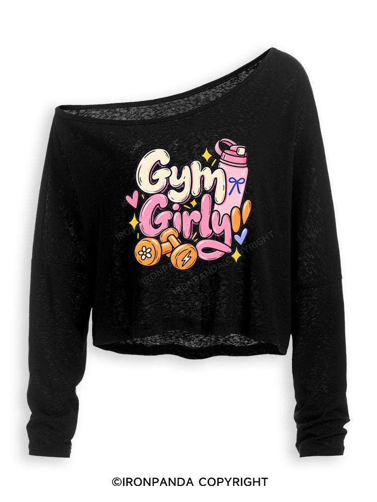 GYM GIRLY FUNNY WORKOUT Off Shoulder Long Sleeve Crop Top