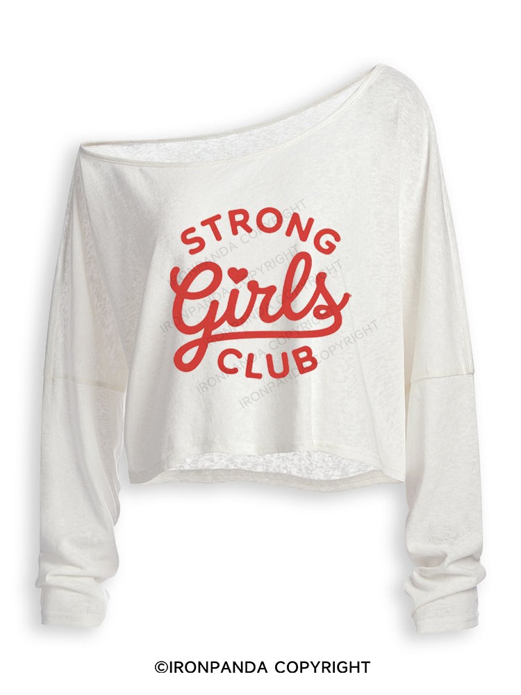 STRONG GIRLS CLUB POSITIVE GYM VIBE Off Shoulder Long Sleeve Crop Top
