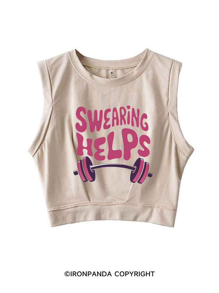 SWEARING HELPS FUNNY GYM SLEEVELESS CROP TOPS