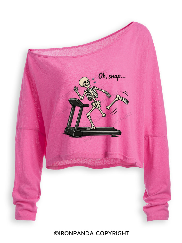 Oh Snap Funny Skeleton Off Shoulder Long Sleeve Crop Top