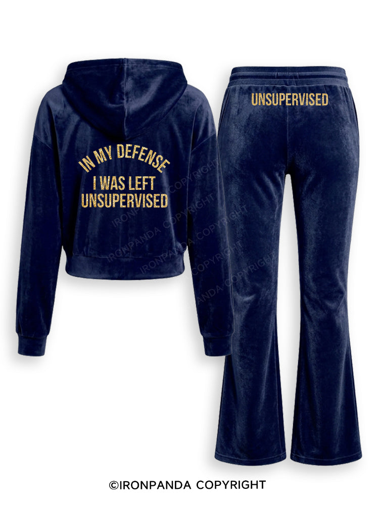 IN MY DEFENSE I WAS LEFT UNSUPERVISED Velvet Tracksuit Set