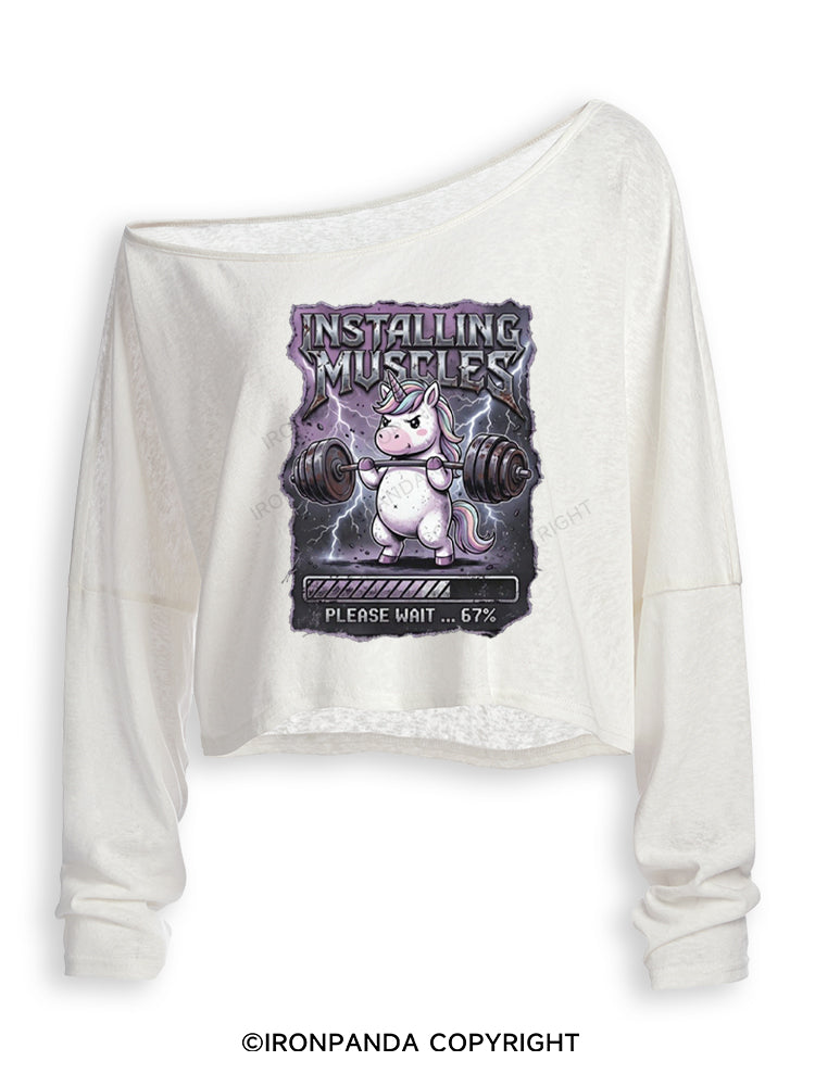 INSTALLING MUSCLES PLEASE WAIT 67% UNICORN Off Shoulder Long Sleeve Crop Top