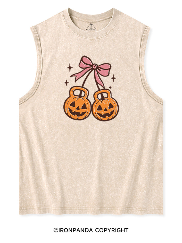 CHERRY PUMPKIN KETTLEBELL HALLOWEEN Washed Tank