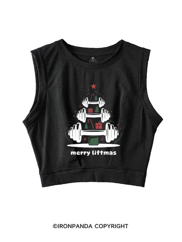 Merry Liftmas Funny Christmas Gym SLEEVELESS CROP TOPS