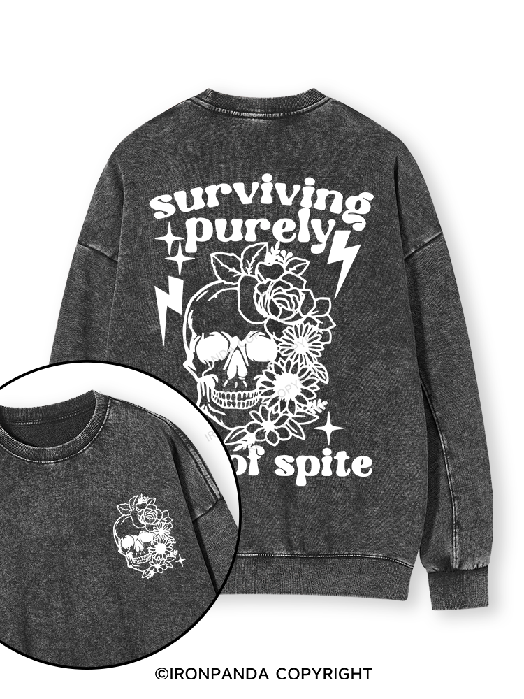 SURVIVING PURELY OUT OF SPITE Double-Sided Printed Washed Sweatshirt
