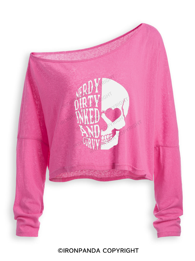 Nerdy Dirty Inked and Curvy Off Shoulder Long Sleeve Crop Top