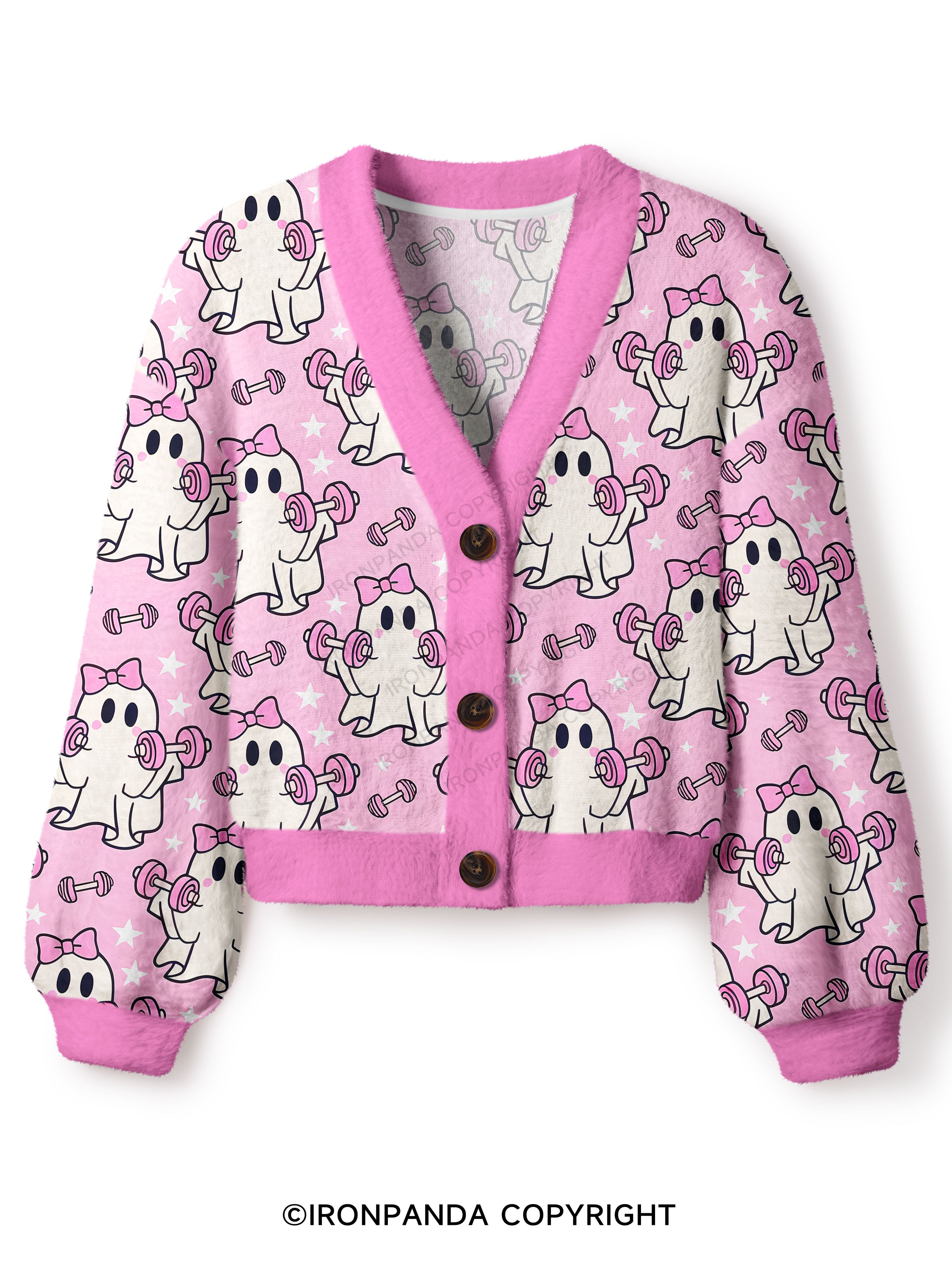 Pink Bow Funny Workout Ghost Crop Ugly Cardigan Sweater