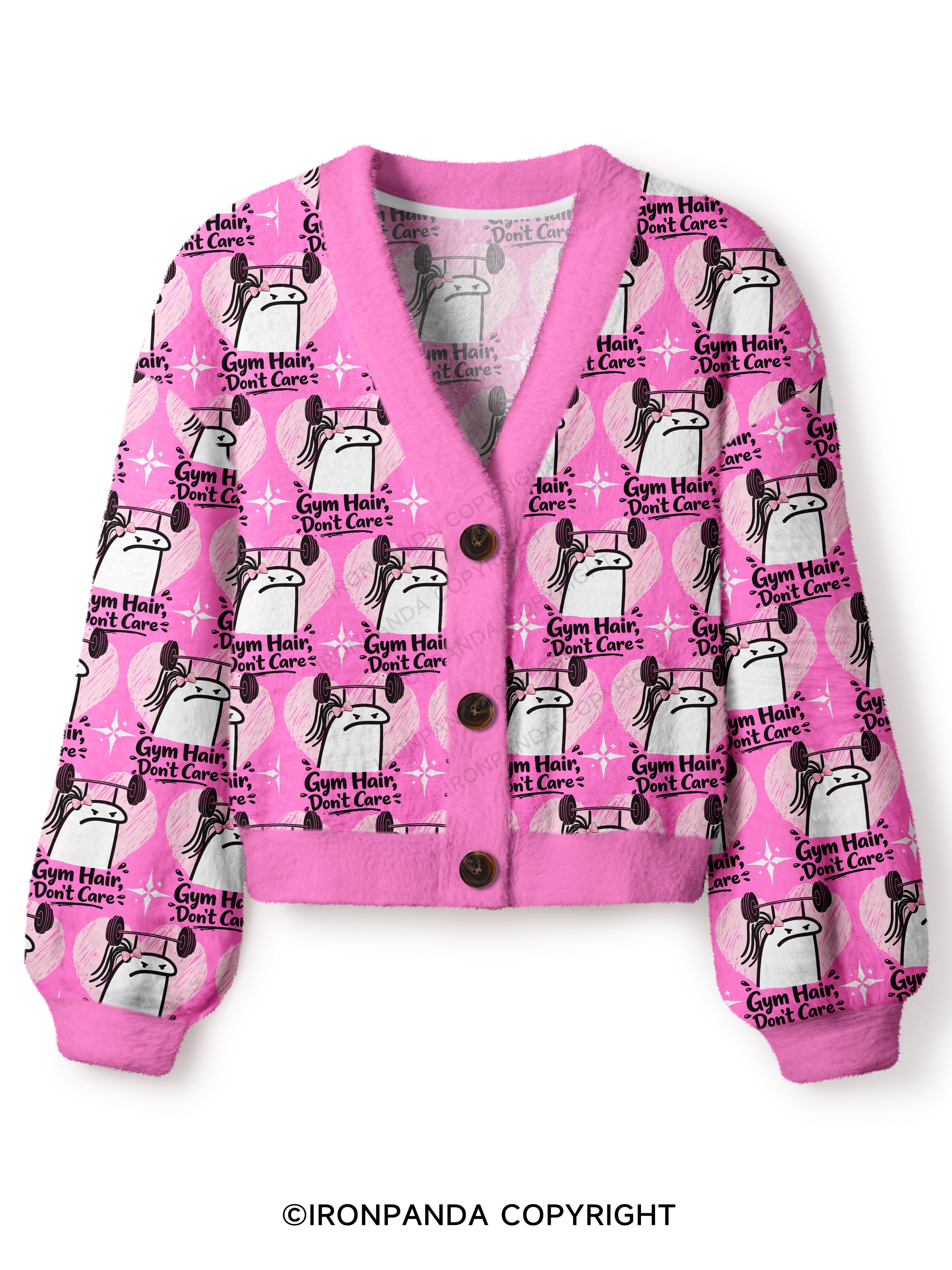 Gym Hair Don't Care Crop Ugly Cardigan Sweater