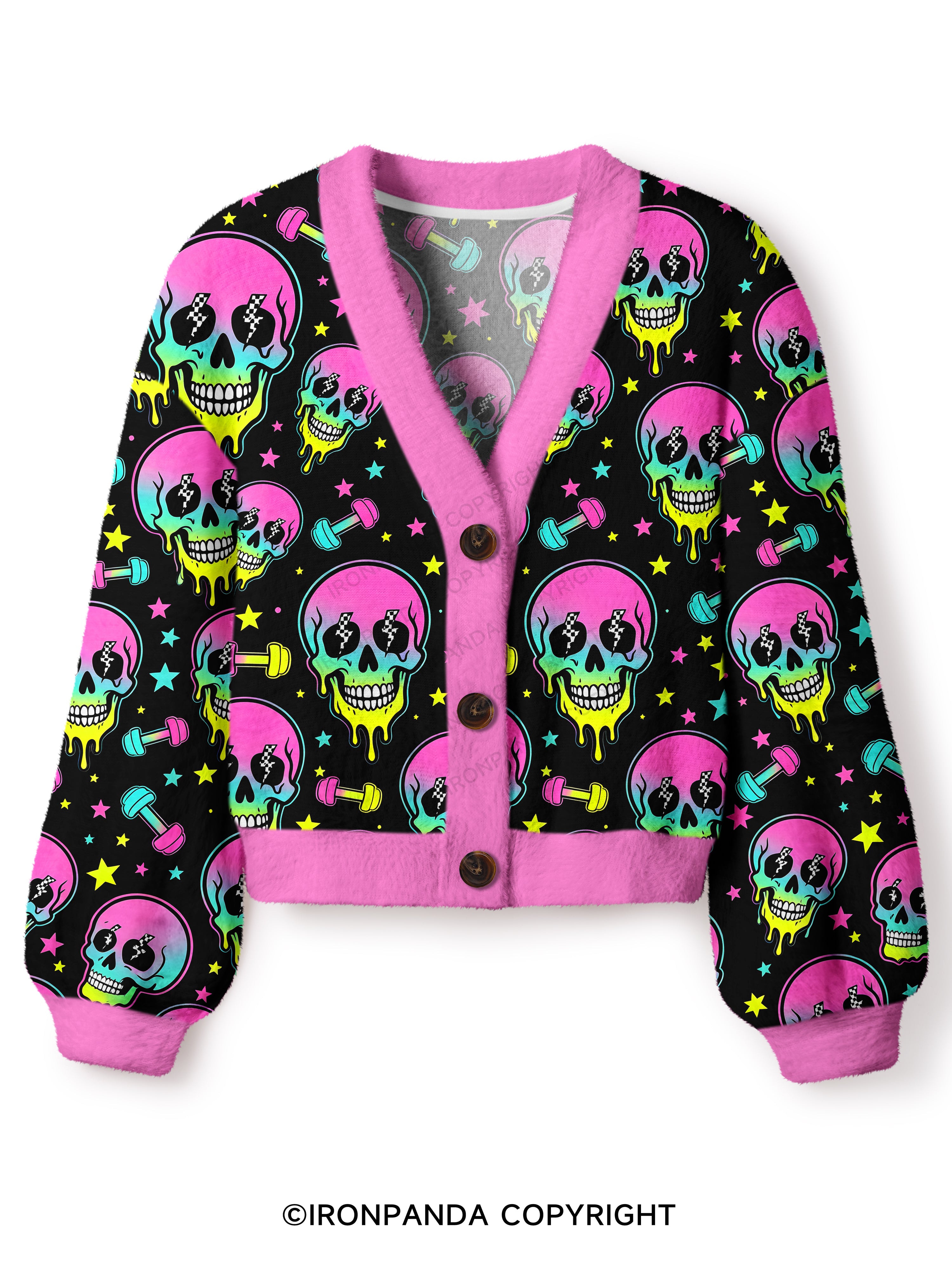 Skull Gym Gains Crop Ugly Cardigan Sweater