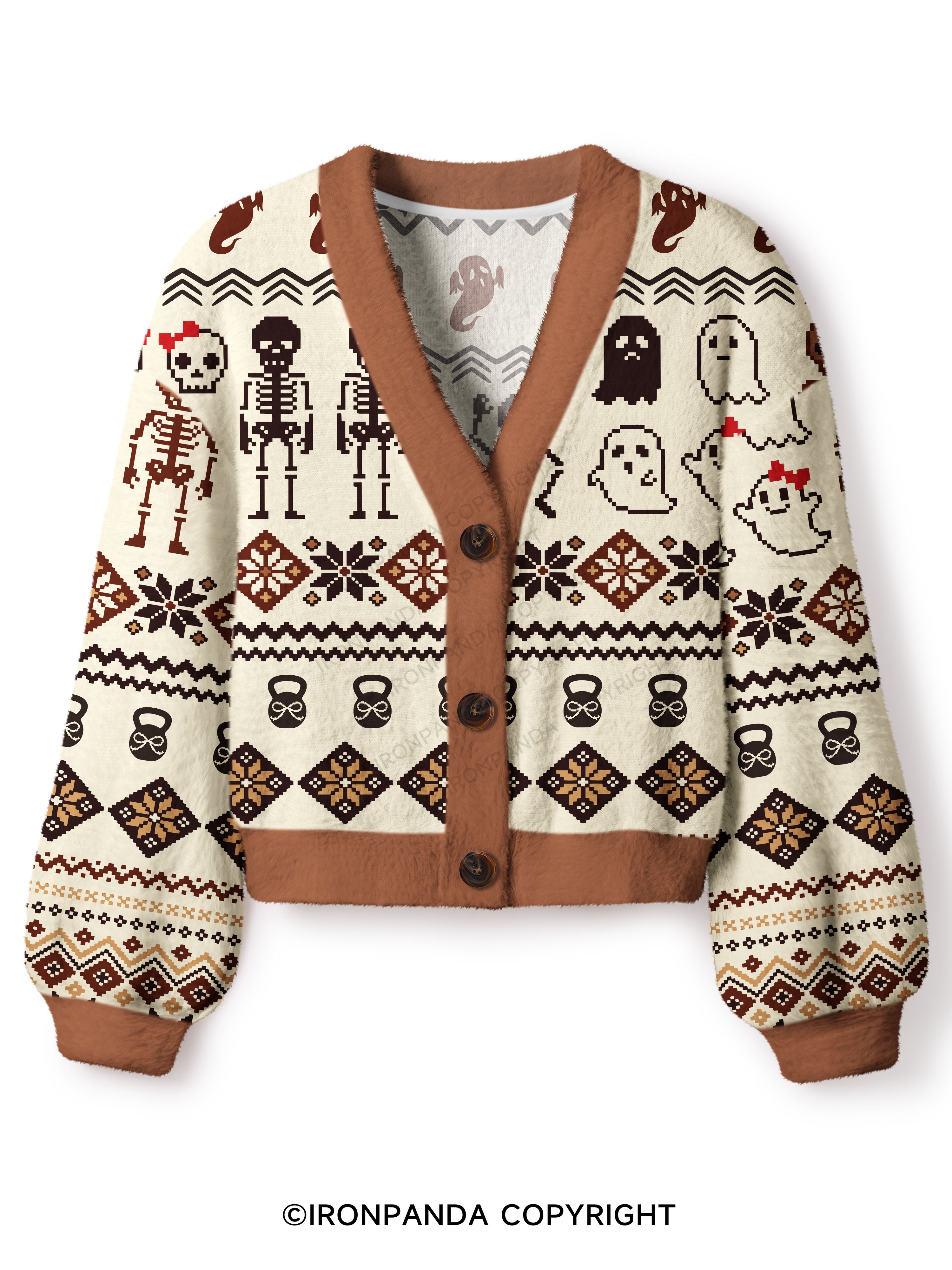 Ghost and Skeleton Workout Spooky Exercise Crop Ugly Cardigan Sweater
