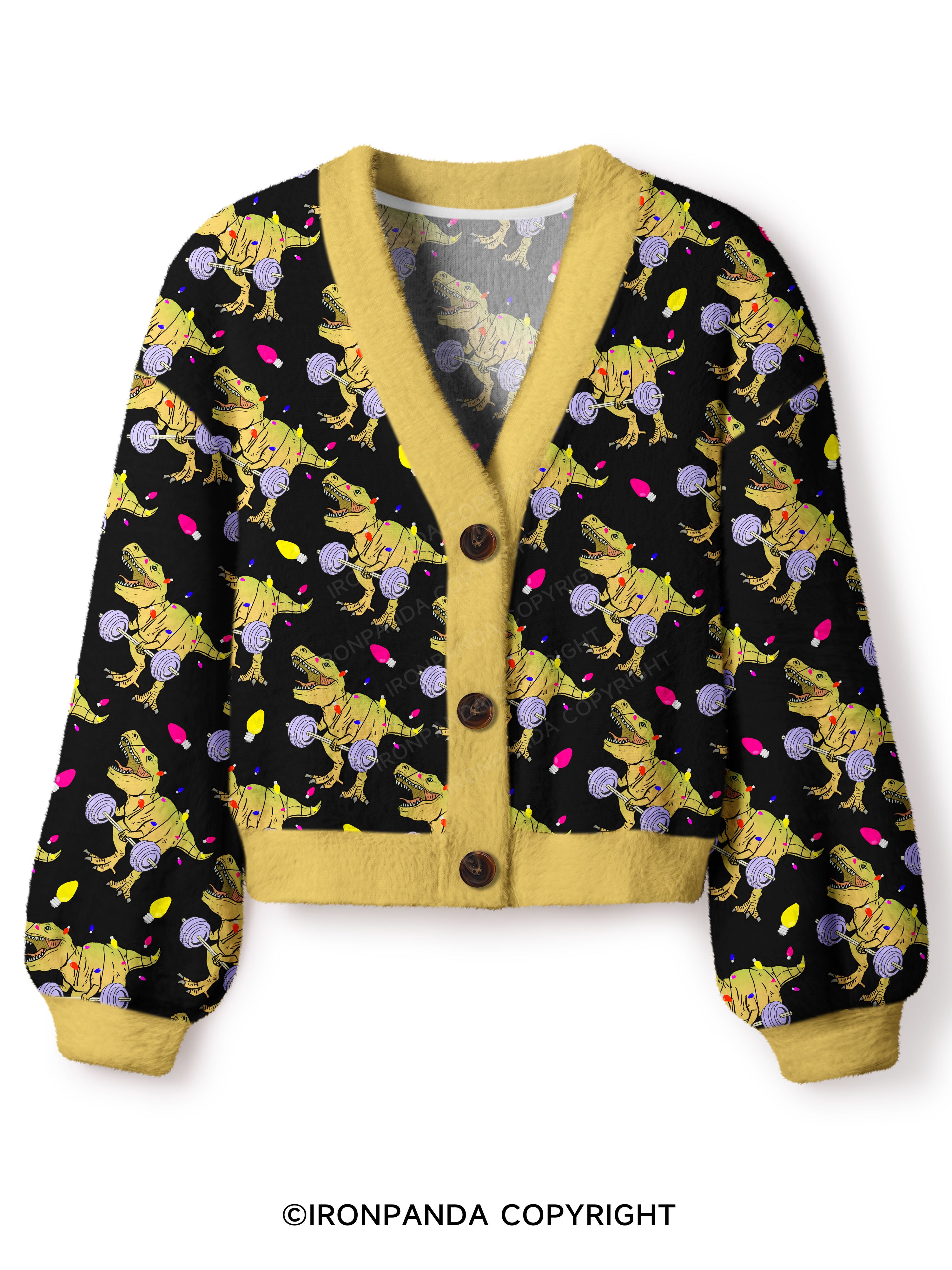 Christmas Dinosaur Crop Ugly Cardigan Sweater