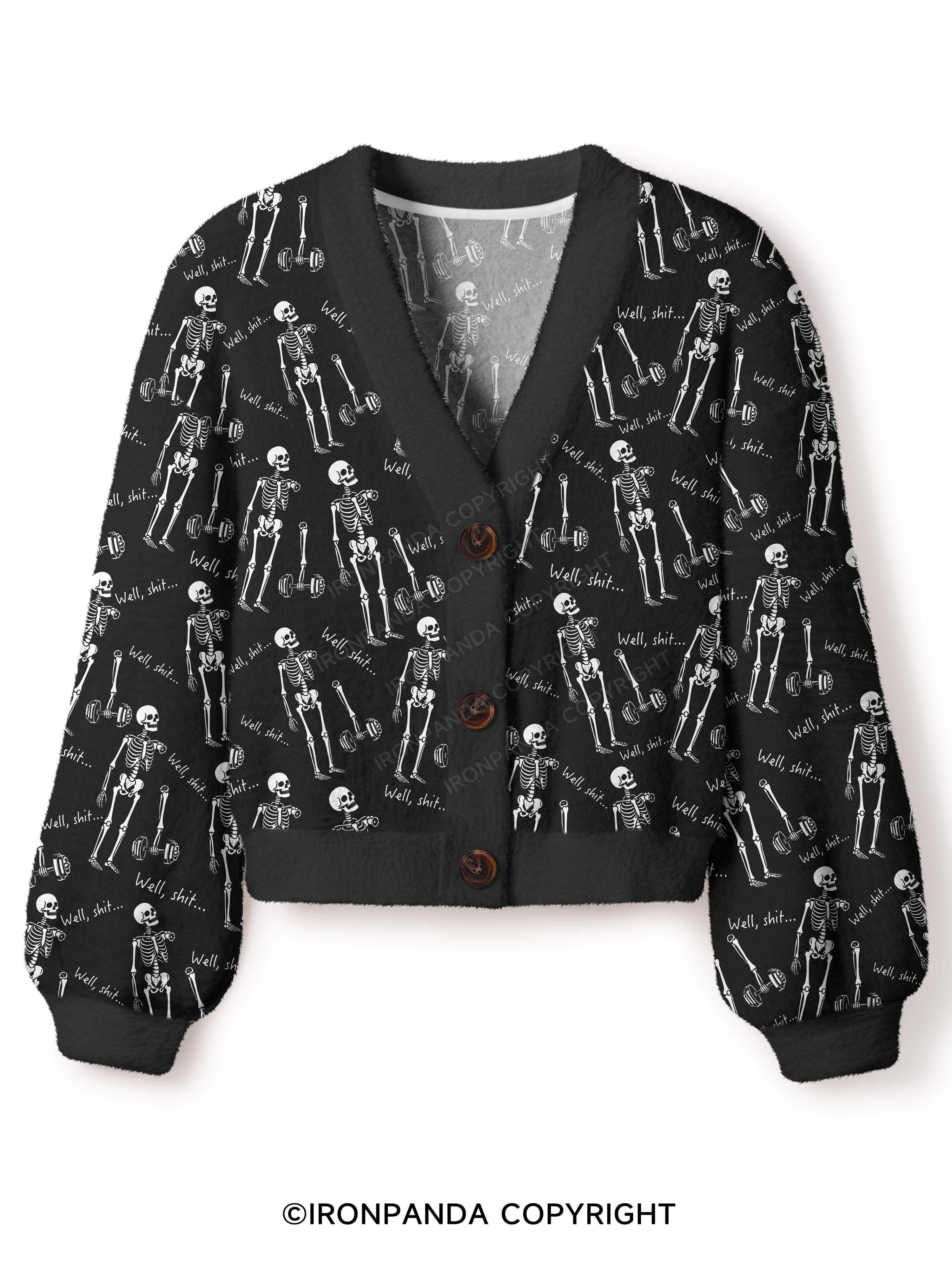 Well Shit Funny Skeleton Crop Ugly Cardigan Sweater