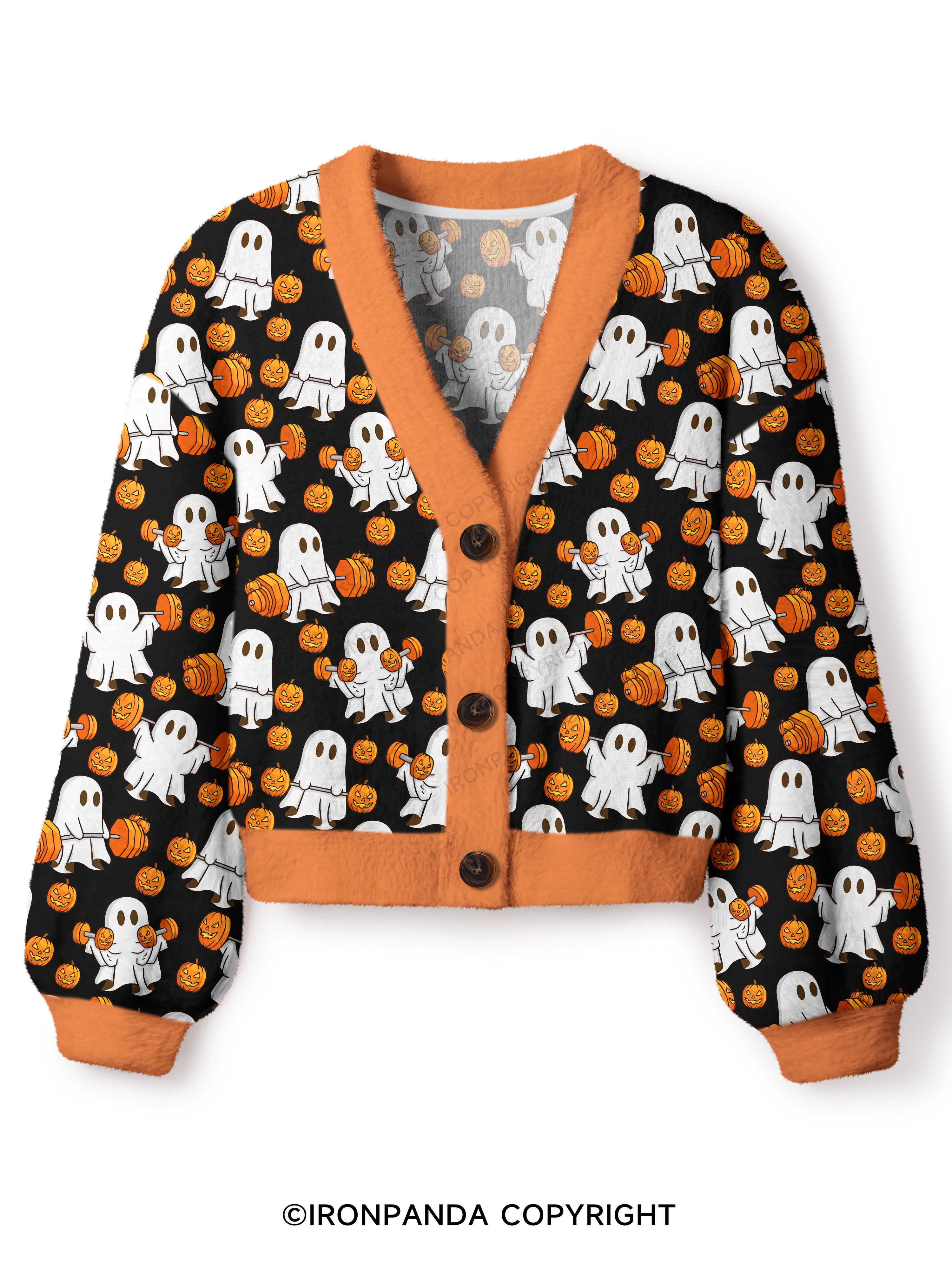 WEIGHT LIFTING GHOSTS FUNNY FITNESS Crop Ugly Cardigan Sweater
