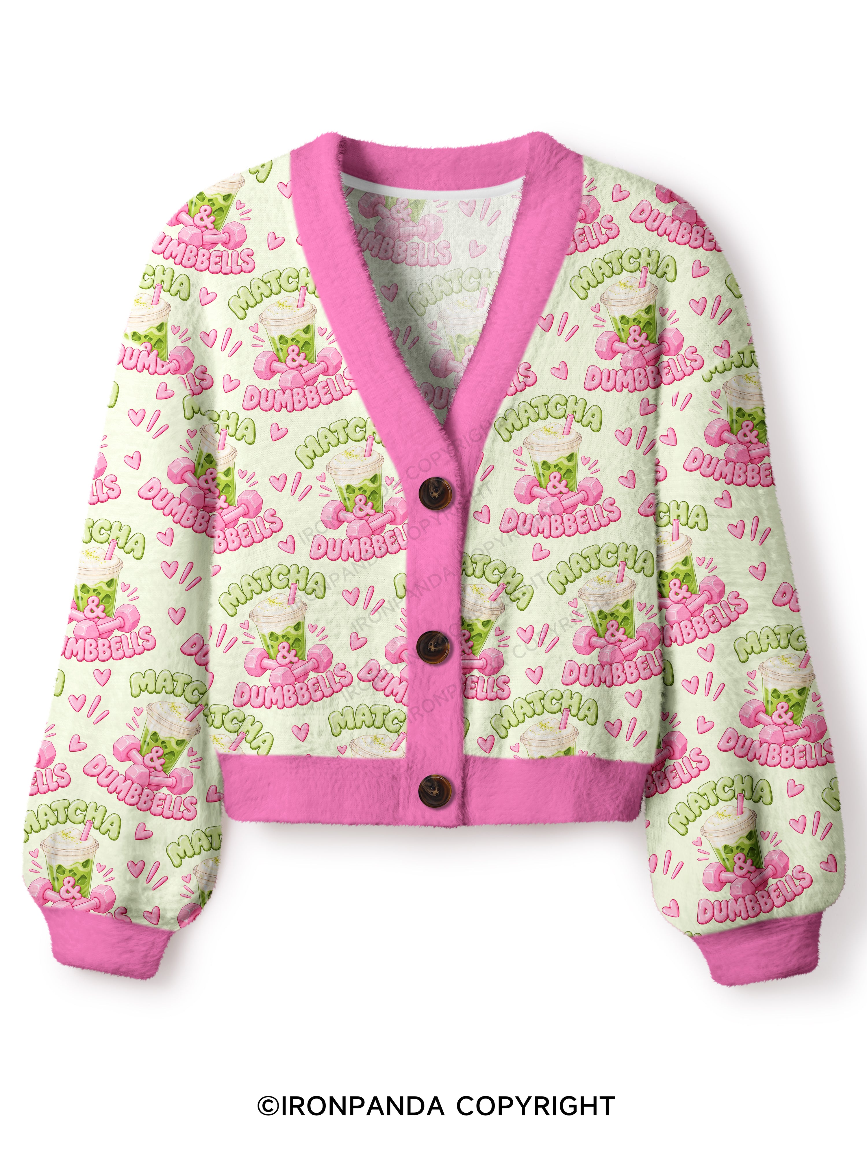 MATCHA & DUMBBELLS MATCHA GYM LOVER Crop Ugly Cardigan Sweater
