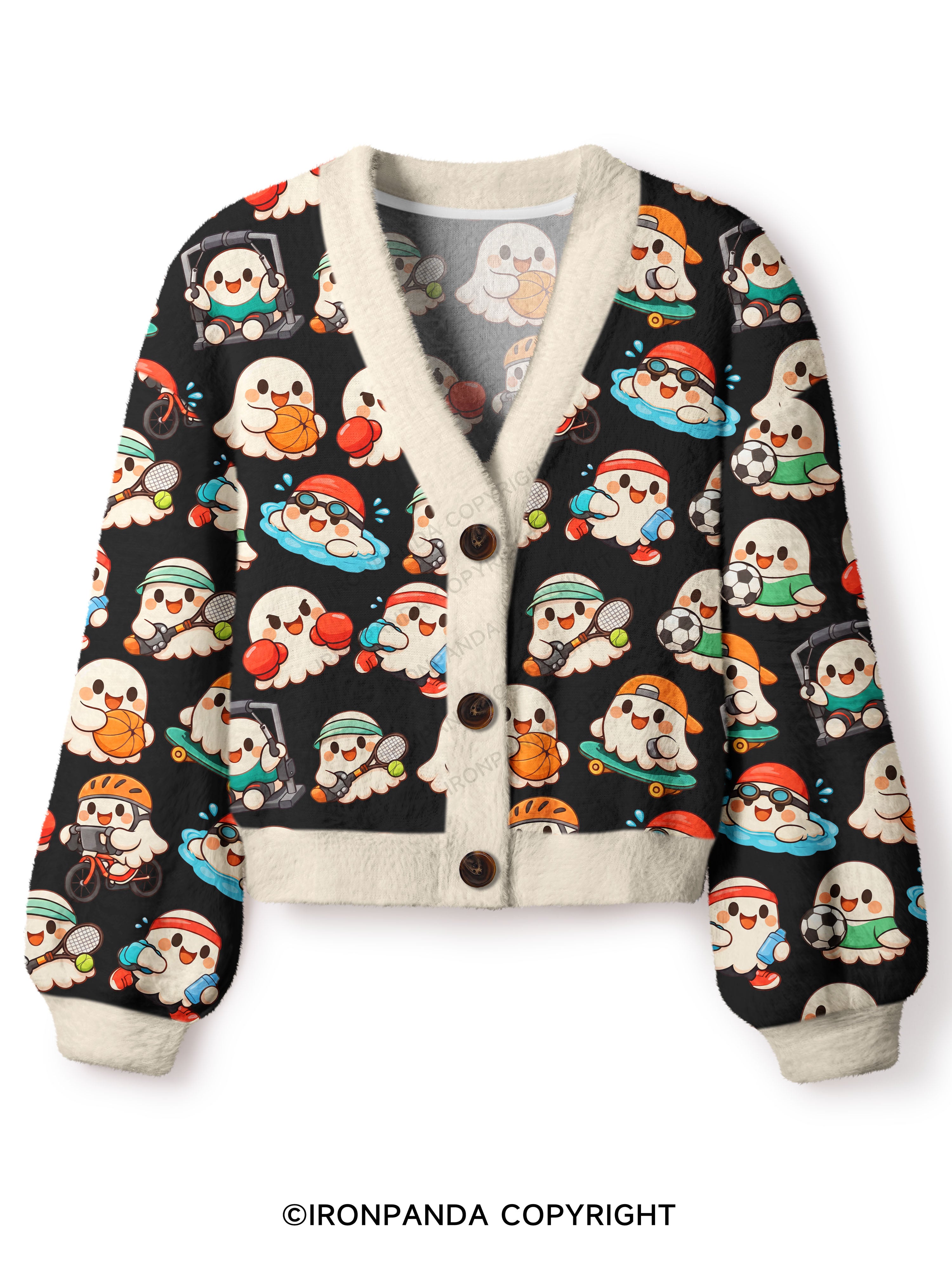 CUTE GHOST SPORTS Crop Ugly Cardigan Sweater