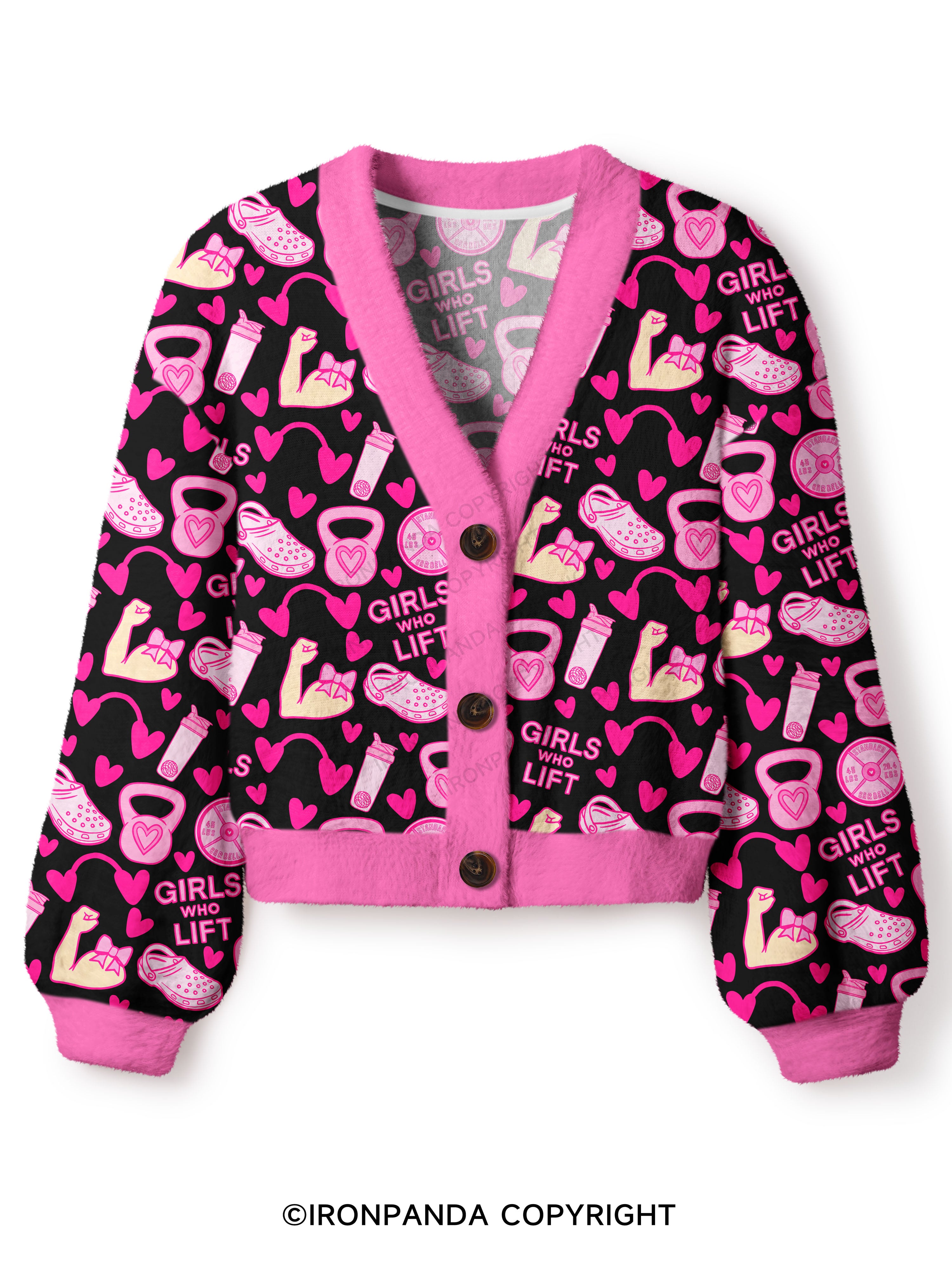 GIRLS WHO LIFT PINK GYM STYLE Crop Ugly Cardigan Sweater